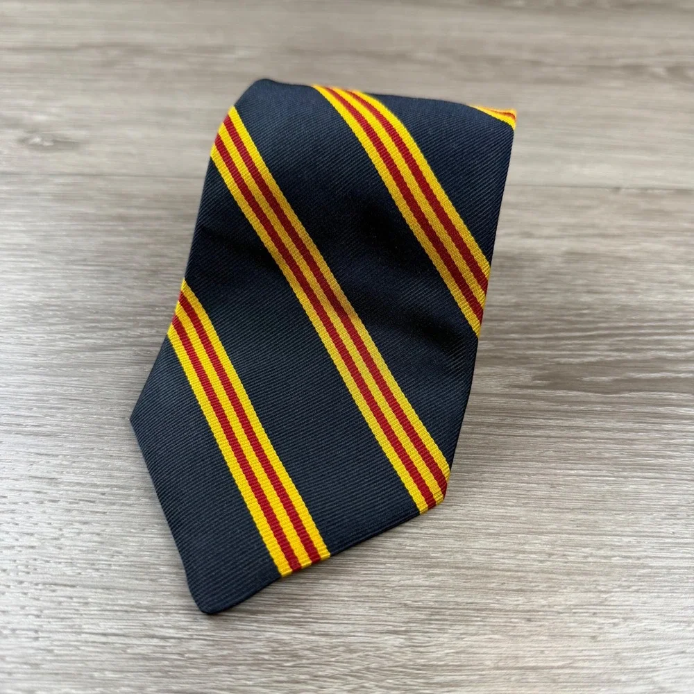 Brooks Brothers Mens Silk Necktie Repp Stripe Navy Blue Red Yellow OS